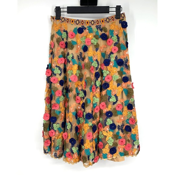 Anthropologie Bhanuni by Jyoti Skirt Florence Embroidered Floral Tulle - Picture 11 of 15